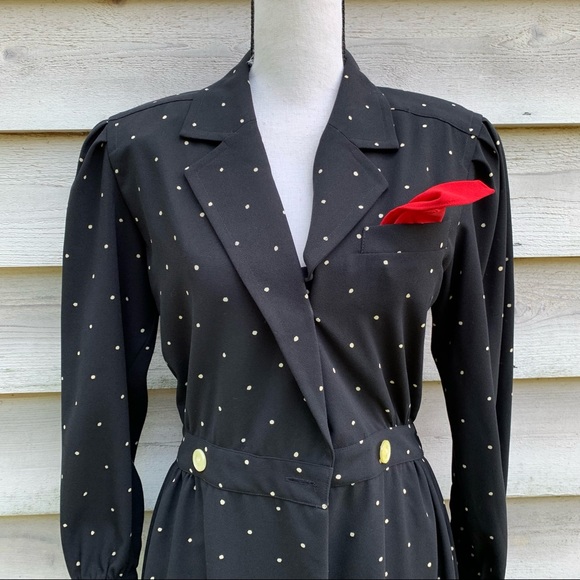 Vintage 80s Polka Dot Print Button Front Long Sleeve Collared Midi Wrap Dress - Picture 7 of 16